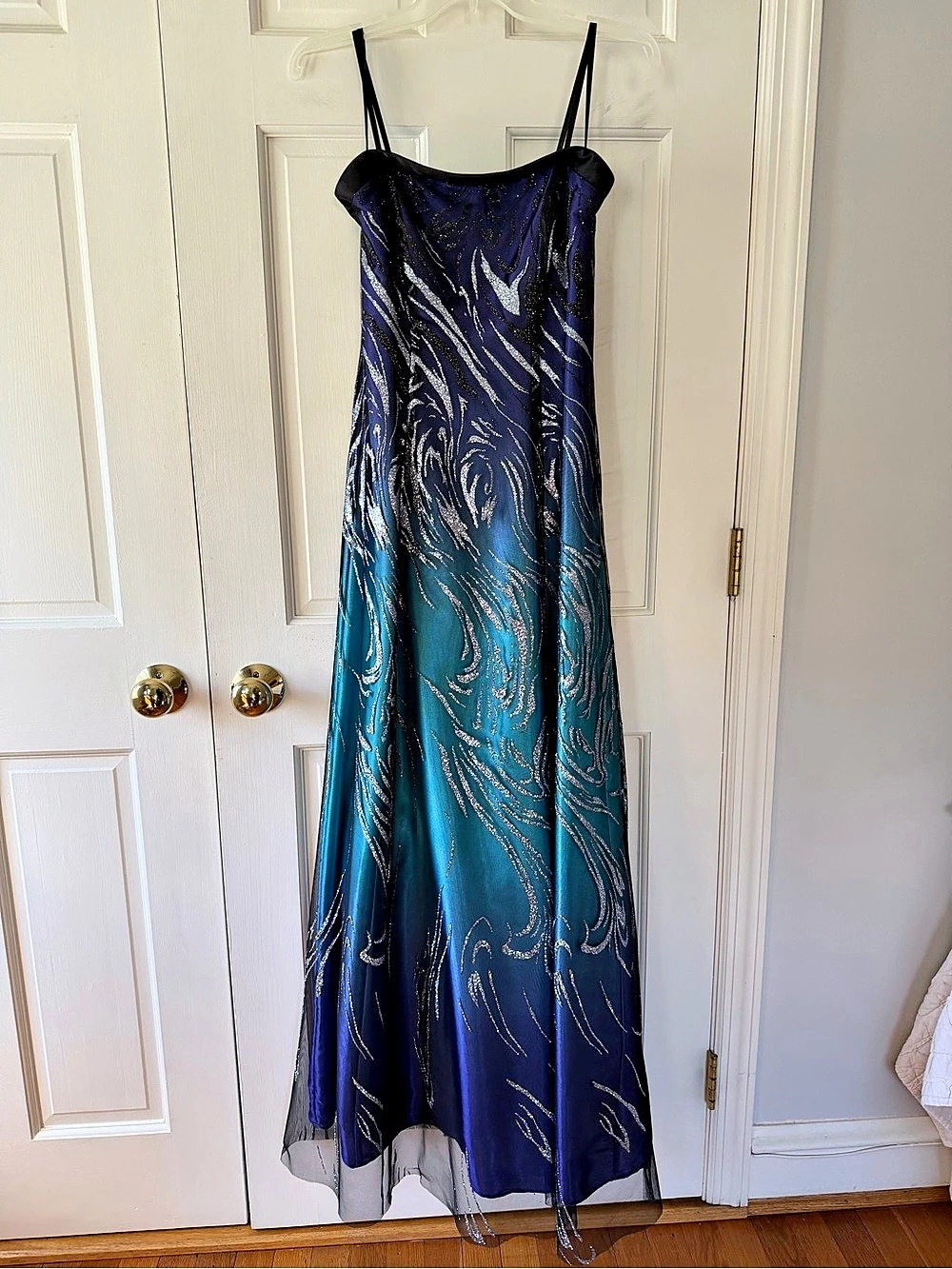 Cache Abstract Strapless Dress in Blue & Purple